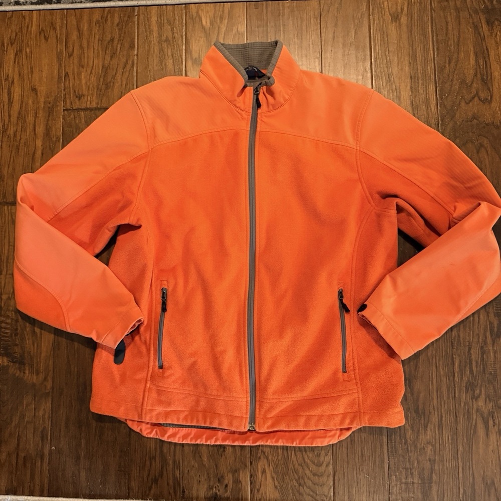 Lands' End WindCheck Jacket Mens Large Tall Blaze Orange Fleece Full Zip